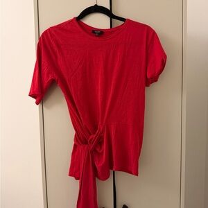 Massimo Dutti Red Short Sleeve Knot Top